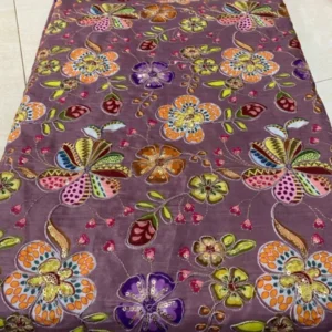 Dusty magenta pure natural crepe floral embroidery fabric - High-Quality Fabric