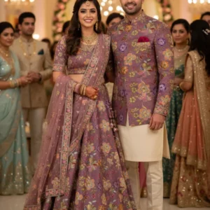 Dusty magenta pure natural crepe floral embroidery fabric - High-Quality Fabric