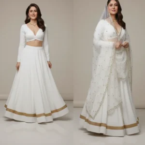 Dyeable pure organza dupatta with scalloped handwork and beads - High-Quality Fabric