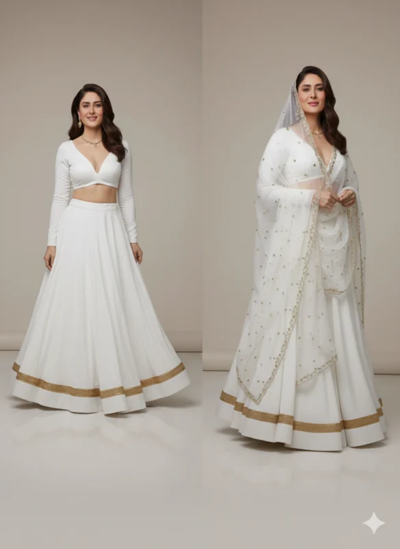 Dyeable pure organza dupatta with scalloped handwork and beads - High-Quality Fabric