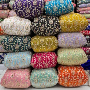 Fandy silk fabric 448243 allover heavy coding work for suits - High-Quality Fabric