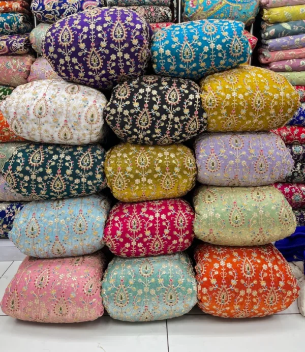 Fandy silk fabric 448243 allover heavy coding work for suits - High-Quality Fabric