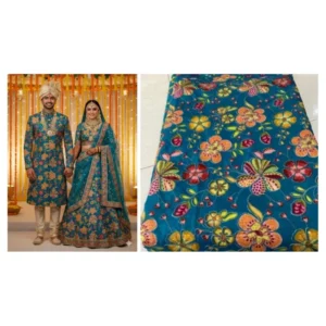 Firozy natural crepe floral designer fabric with position embroidery - High-Quality Fabric