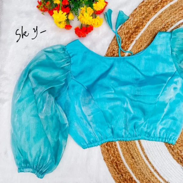Plus size imported chiffon saree blouse padded full sleeves - High-Quality Fabric