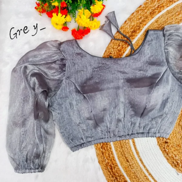 Plus size imported chiffon saree blouse padded full sleeves - High-Quality Fabric