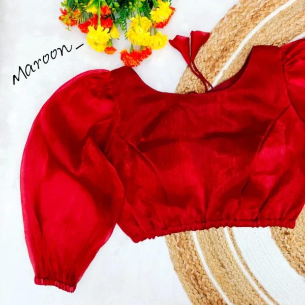 Plus size imported chiffon saree blouse padded full sleeves - High-Quality Fabric