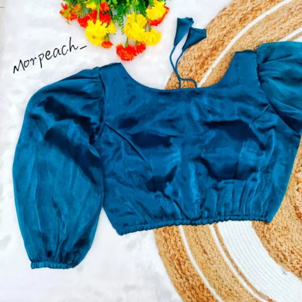 Plus size imported chiffon saree blouse padded full sleeves - High-Quality Fabric