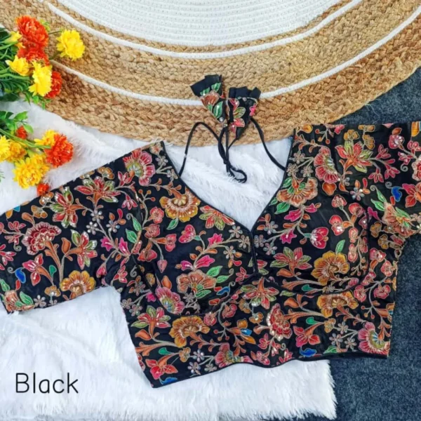 Pure crepe sabyasachi style position print blouse for party - High-Quality Fabric