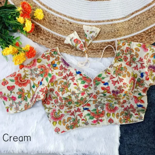 Pure crepe sabyasachi style position print blouse for party - High-Quality Fabric