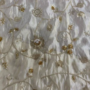 Pure dyeable shimmer tissue silk hand work daman designs - High-Quality Fabric