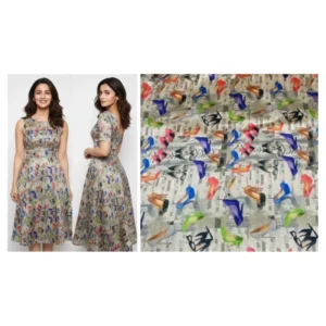 Soft tussar silk fabric with quirky digital sandal print - High-Quality Fabric