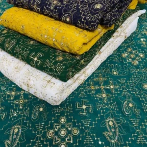 Swastika and kalash vintage work georgette fabric - High-Quality Fabric