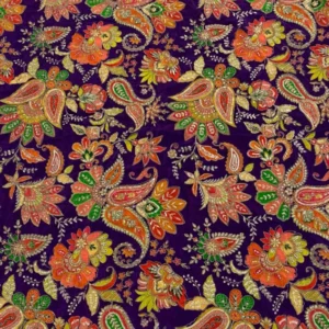 Violate colour pure natural crepe with position emboridery on print sale - High-Quality Fabric