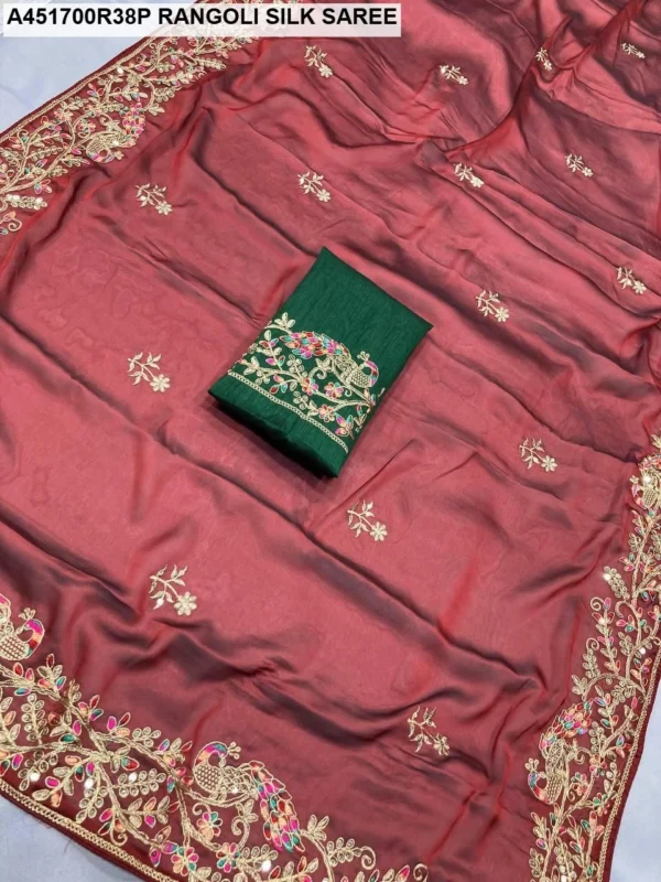 Soft rangoli silk saree for wedding c pallu embroidery - High-Quality Fabric