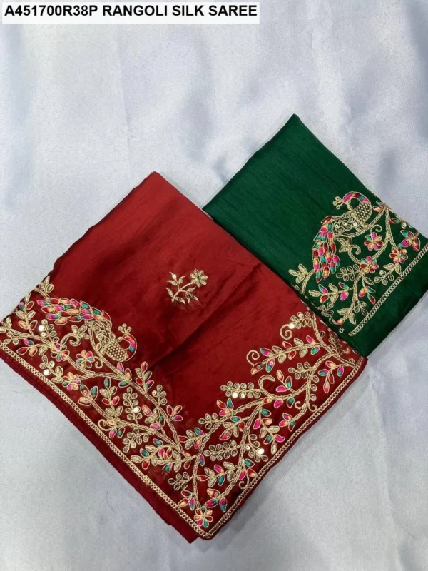 Soft rangoli silk saree for wedding c pallu embroidery - High-Quality Fabric