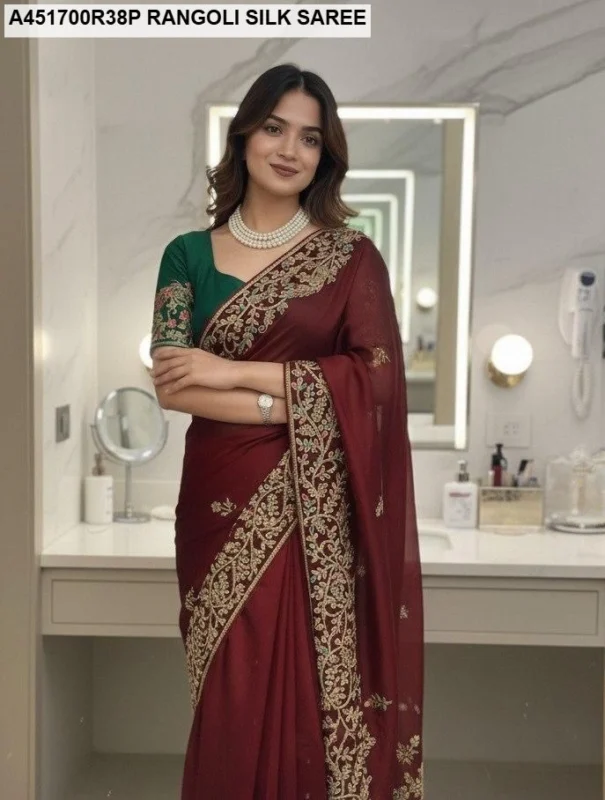 Soft rangoli silk saree for wedding c pallu embroidery - High-Quality Fabric