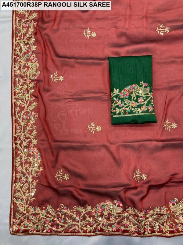 Soft rangoli silk saree for wedding c pallu embroidery - High-Quality Fabric