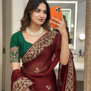 Soft rangoli silk saree for wedding c pallu embroidery - High-Quality Fabric