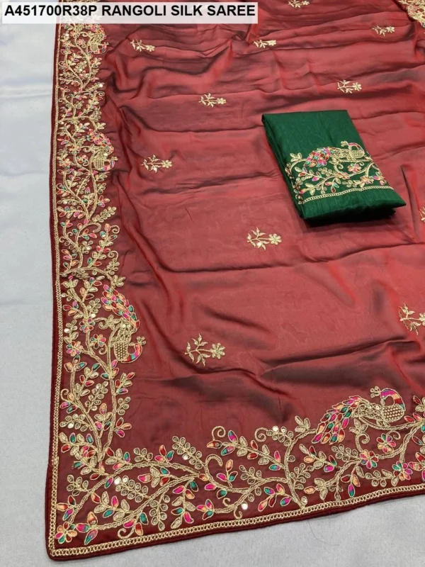 Soft rangoli silk saree for wedding c pallu embroidery - High-Quality Fabric