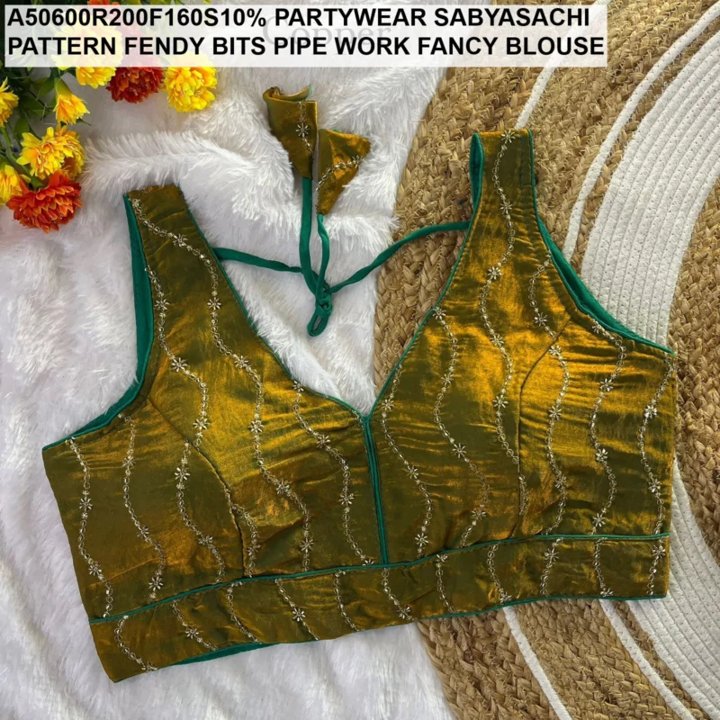 Sabyasachi pattern fendy bits pipe work fancy blouse - High-Quality Fabric