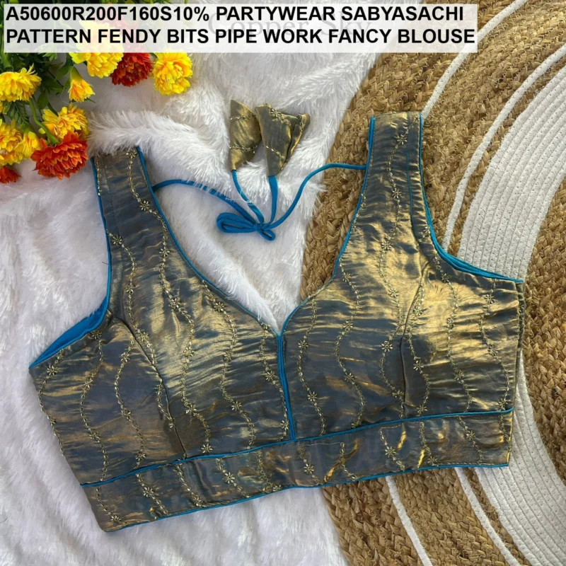 Sabyasachi pattern fendy bits pipe work fancy blouse - High-Quality Fabric