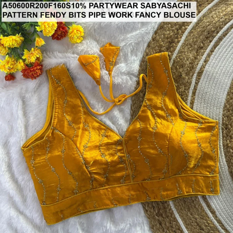 Sabyasachi pattern fendy bits pipe work fancy blouse - High-Quality Fabric