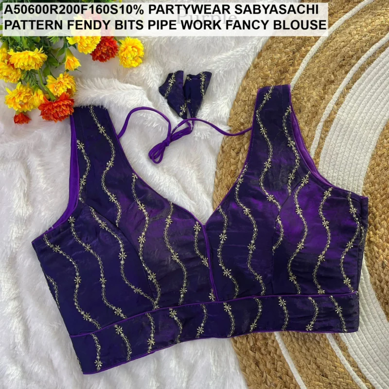 Sabyasachi pattern fendy bits pipe work fancy blouse - High-Quality Fabric