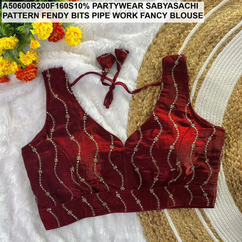 Sabyasachi pattern fendy bits pipe work fancy blouse - High-Quality Fabric