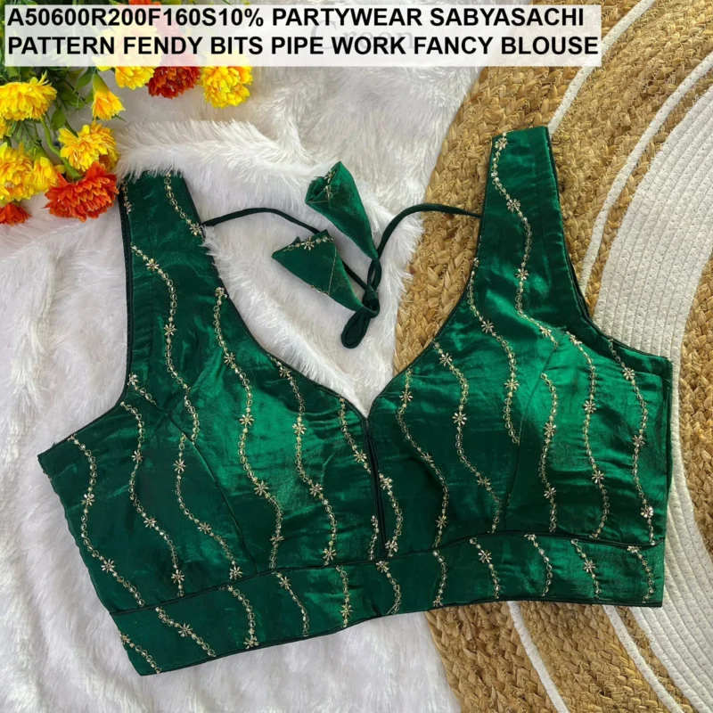Sabyasachi pattern fendy bits pipe work fancy blouse - High-Quality Fabric