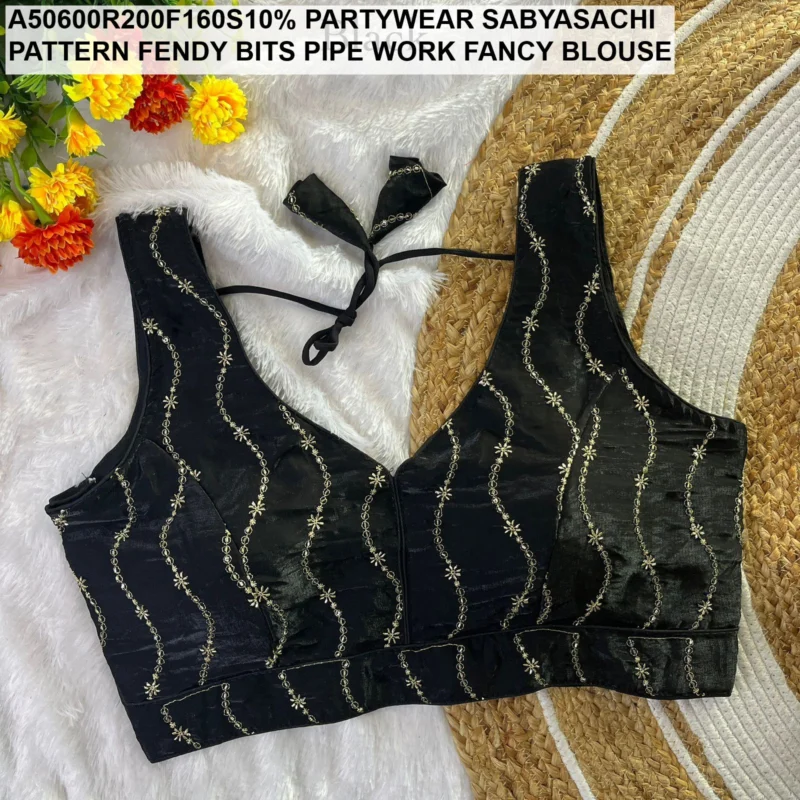 Sabyasachi pattern fendy bits pipe work fancy blouse - High-Quality Fabric