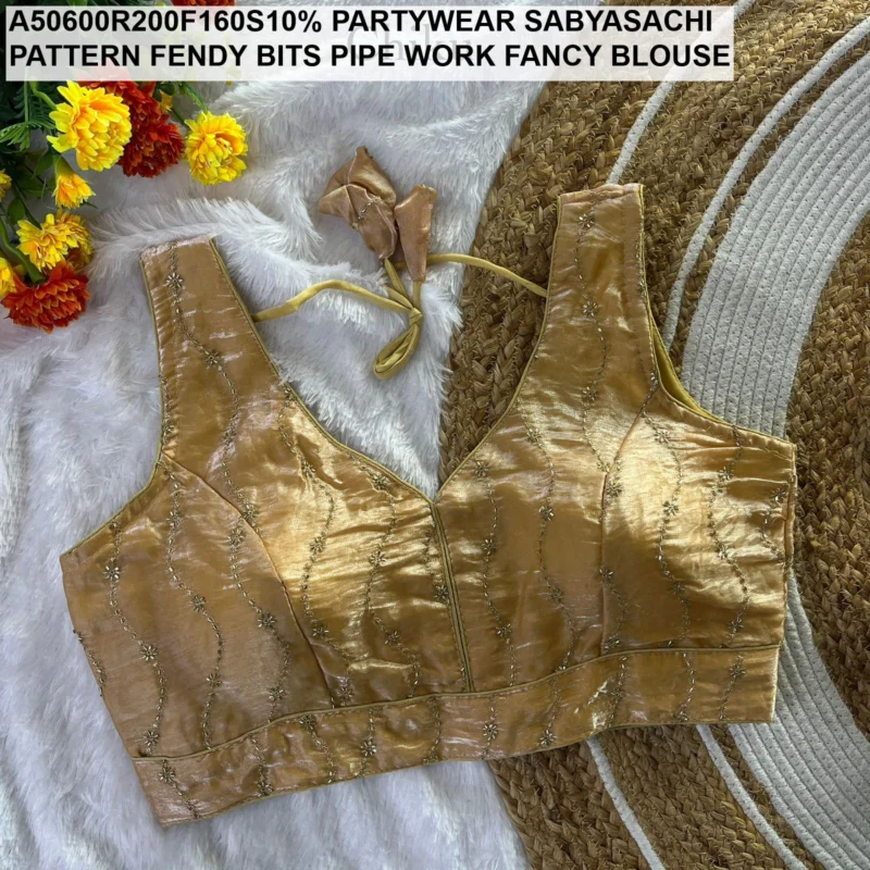 Sabyasachi pattern fendy bits pipe work fancy blouse - High-Quality Fabric