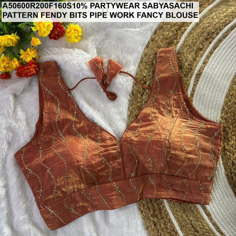 Sabyasachi pattern fendy bits pipe work fancy blouse - High-Quality Fabric