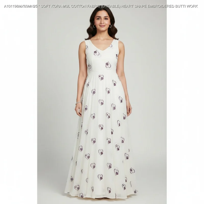 Alia bhatt inspired soft kora mul cotton heart butti fabric - High-Quality Fabric