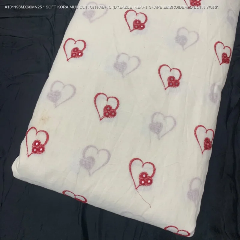Alia bhatt inspired soft kora mul cotton heart butti fabric - High-Quality Fabric