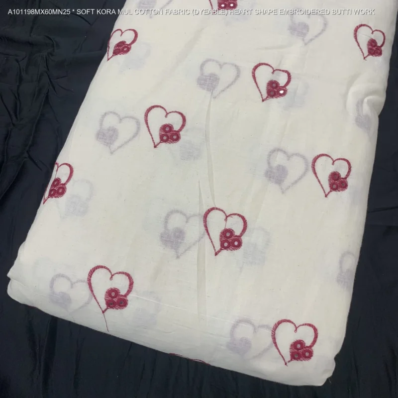 Alia bhatt inspired soft kora mul cotton heart butti fabric - High-Quality Fabric
