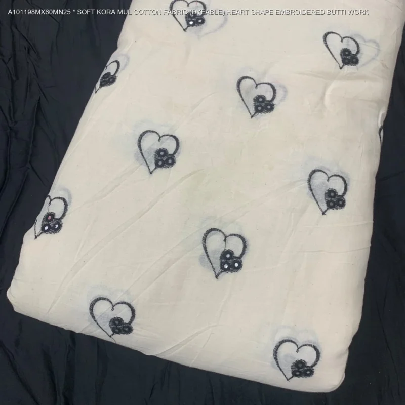 Alia bhatt inspired soft kora mul cotton heart butti fabric - High-Quality Fabric