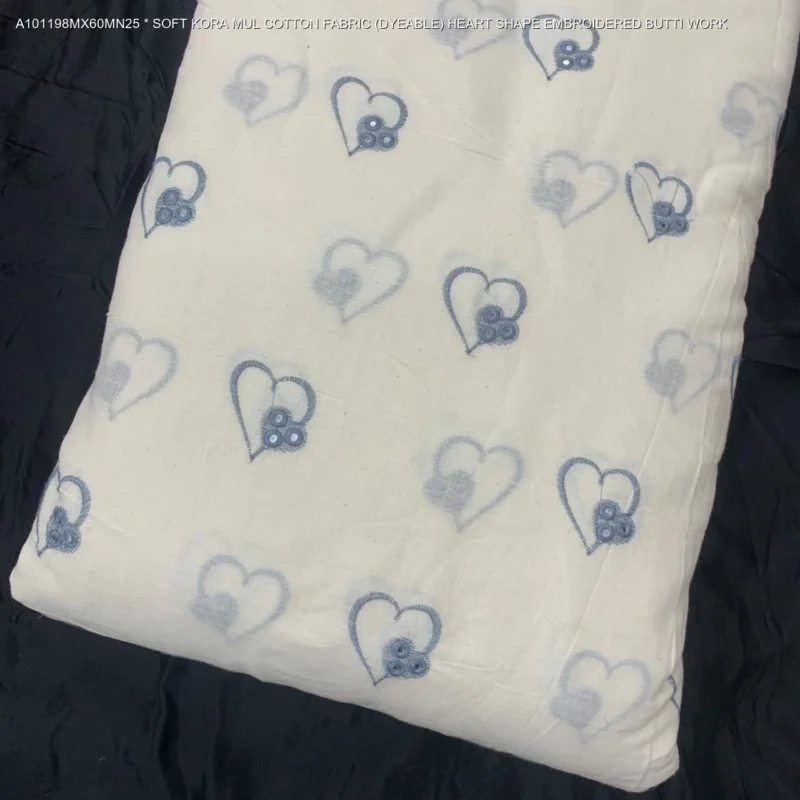 Alia bhatt inspired soft kora mul cotton heart butti fabric - High-Quality Fabric