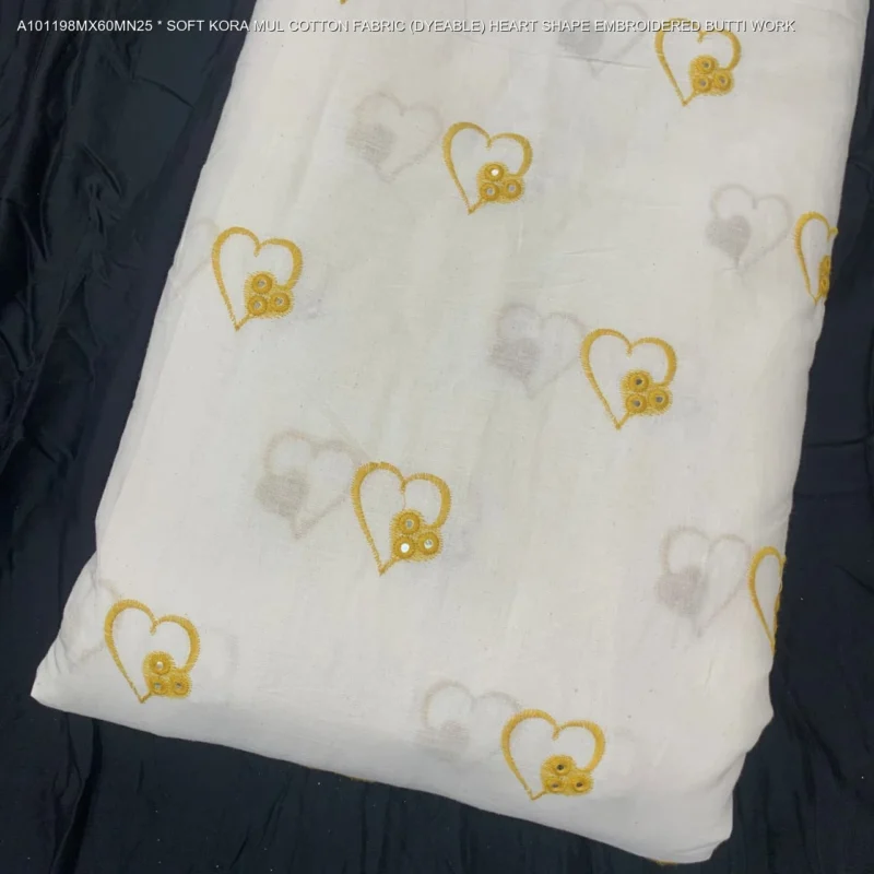Alia bhatt inspired soft kora mul cotton heart butti fabric - High-Quality Fabric