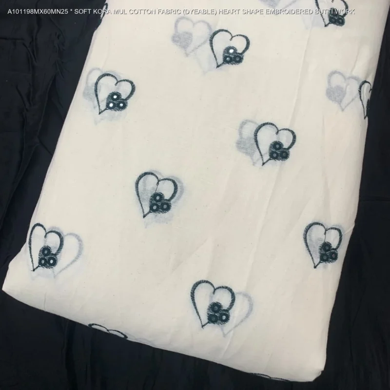 Alia bhatt inspired soft kora mul cotton heart butti fabric - High-Quality Fabric
