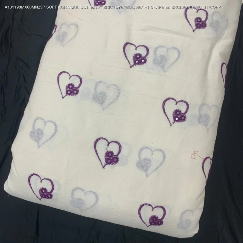 Alia bhatt inspired soft kora mul cotton heart butti fabric - High-Quality Fabric