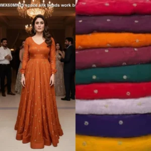 Bollywood glamour space silk fabric with beads butties kareena kapoor gown style - High-Quality Fabric