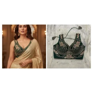 Kareena kapoor golden shimmer saree with sweetheart neck blouse - High-Quality Fabric