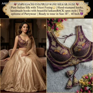 Sabyasachi inspired wine italian silk blouse 8211 heavy beadwork 038 zari embroidery 8211 partywear back open style - High-Quality Fabric
