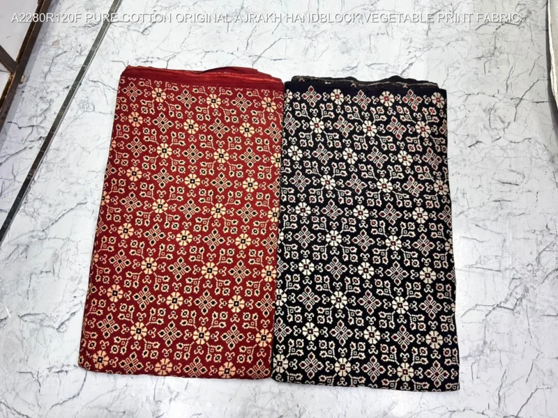 Ajrakh hand block print pure cotton fabric buy online - High-Quality Fabric