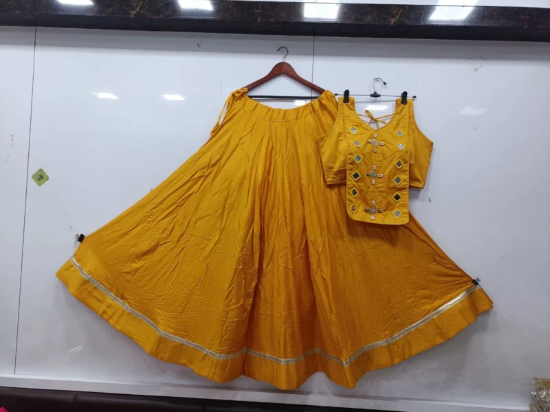 Cotton rayon festival lehenga choli kodi set with mirror work - High-Quality Fabric