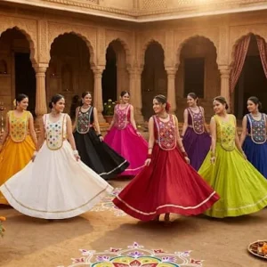 Festival solid rayon lehenga choli set with mirror work - High-Quality Fabric