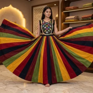 Multicolor rayon kali lehenga choli with mirror work - High-Quality Fabric