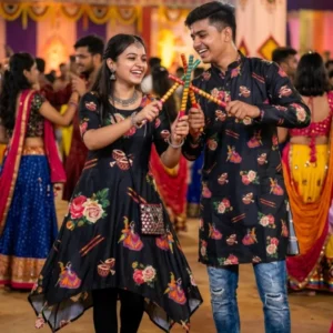 Natural crepe digital print garba design fabric for festive wear - High-Quality Fabric