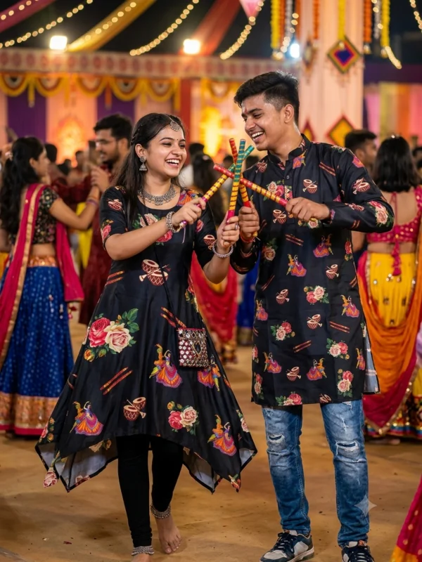 Natural crepe digital print garba design fabric for festive wear - High-Quality Fabric