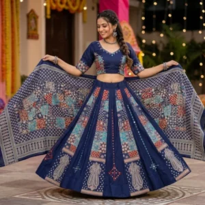 Navratri cotton rayon mirror work lehenga choli collection - High-Quality Fabric